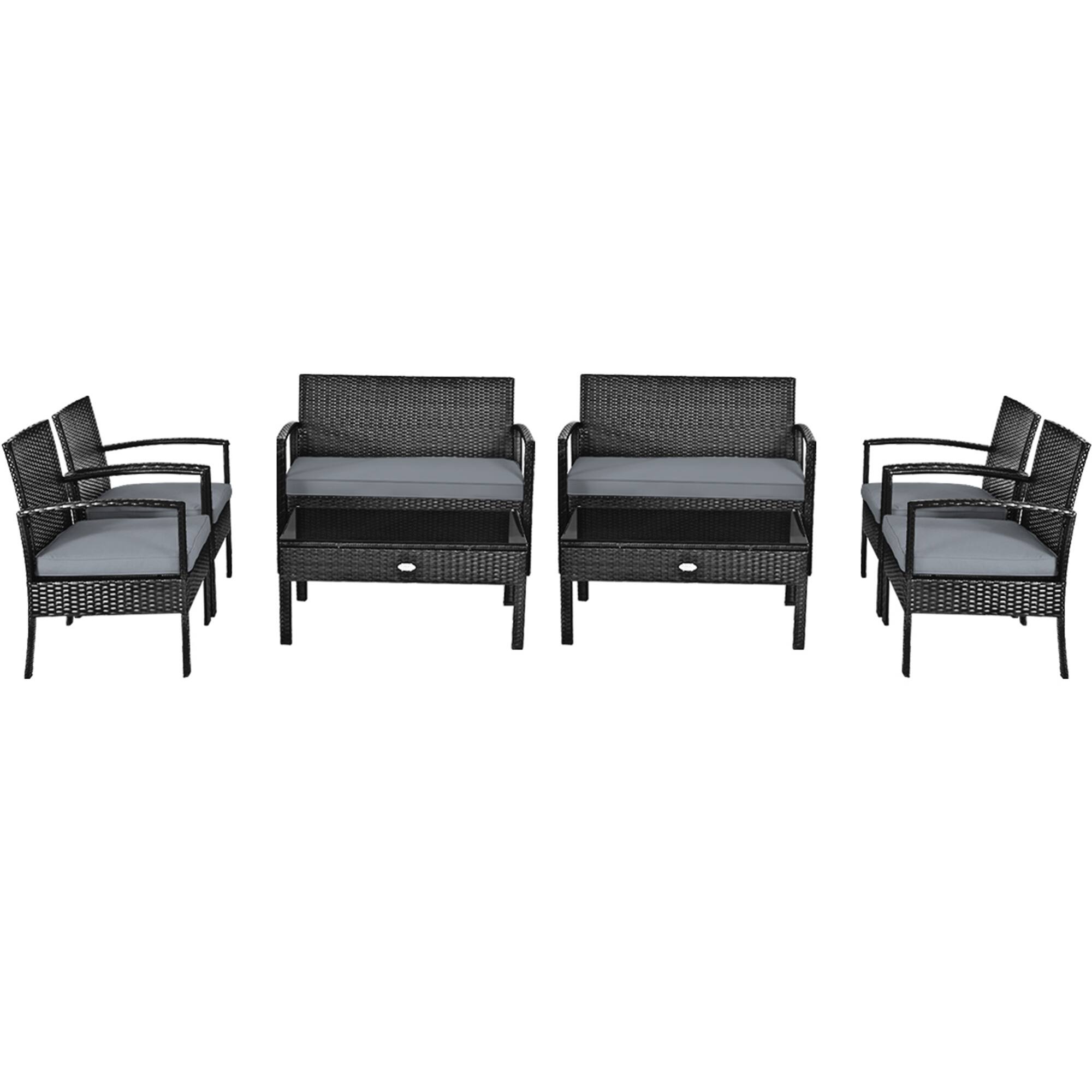 Alt View 1. Gymax - Gymax 8PCS Patio Wicker Rattan Conversation Set Outdoor Furniture Set w/ Cushion - Black.