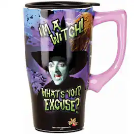 Spoontiques - Wizard of Oz I'm a Witch What's Your Excuse Ceramic Insulated Travel Mug Coffee Cup 18 ounce - Multicolor