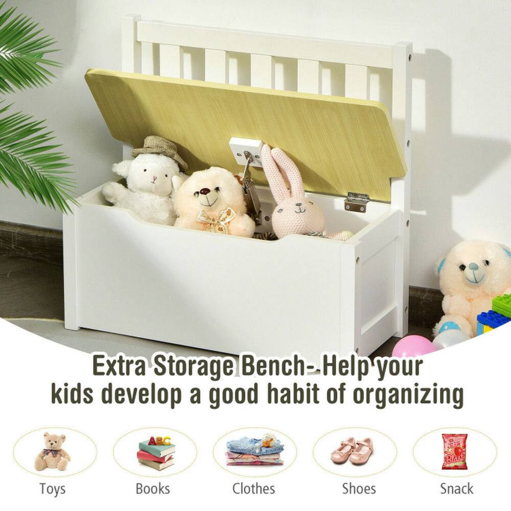 Extra Storage Bench - Help your kids develop a good habit of organizing

Toys  
Books  
Clothes  
Shoes  
Snack