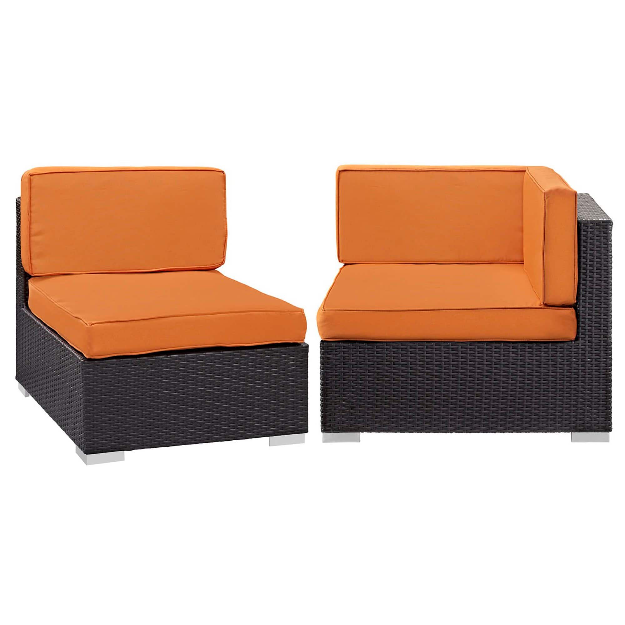 Gather Corner and Middle Outdoor Patio Sectional Set by Modway - Espresso Orange