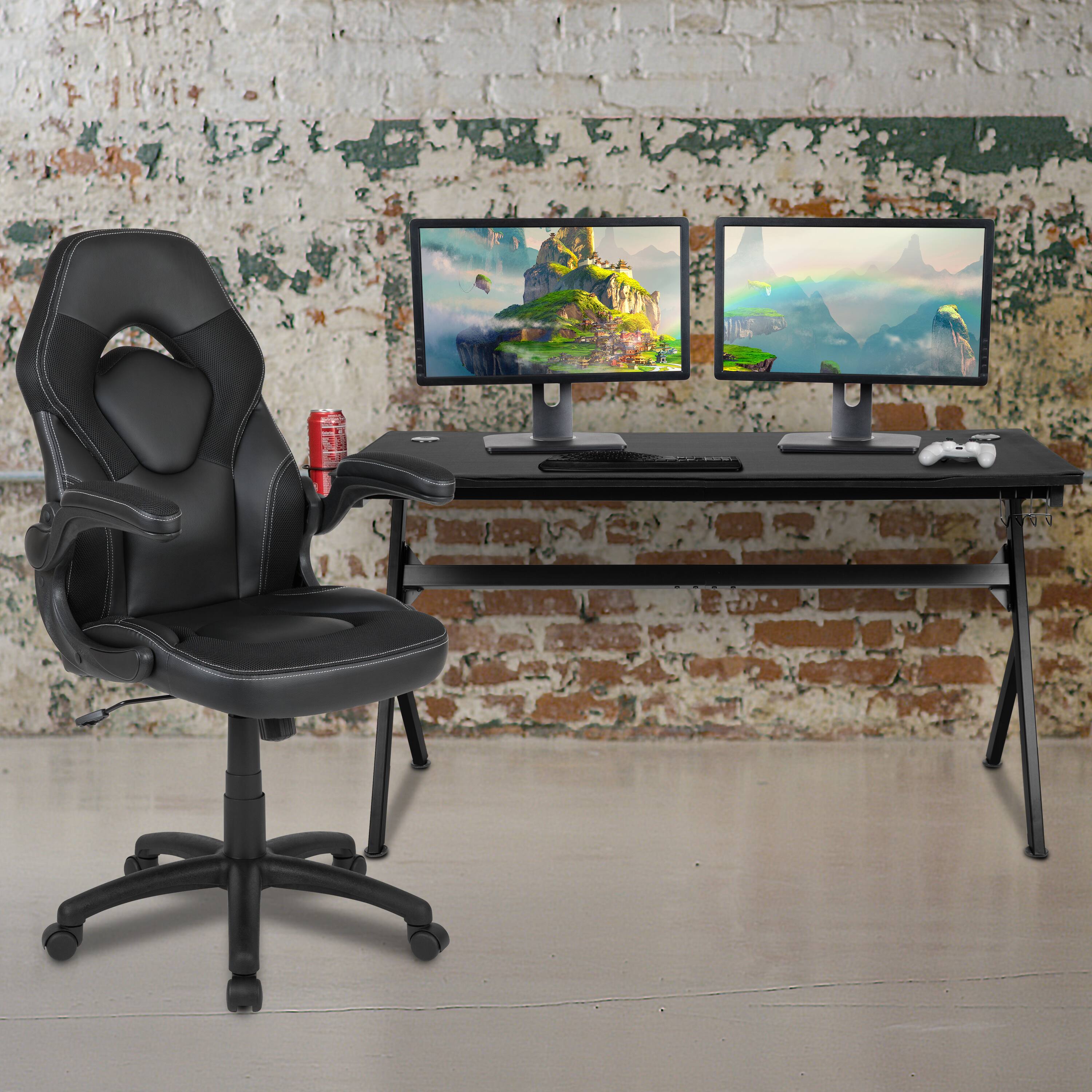 Alt View 1. Emma + Oliver - Gaming Desk Bundle - Cup & Headphone Holders/Mouse Pad Top - Black.