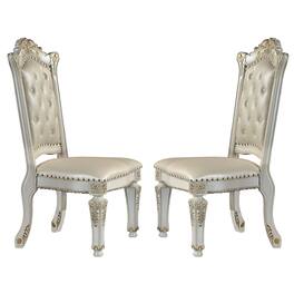Manhattan Lane - Doe 27 Inch Side Dining Chair Set of 2, Nailhead, Tufted White Faux Leather - Pearl, Gold