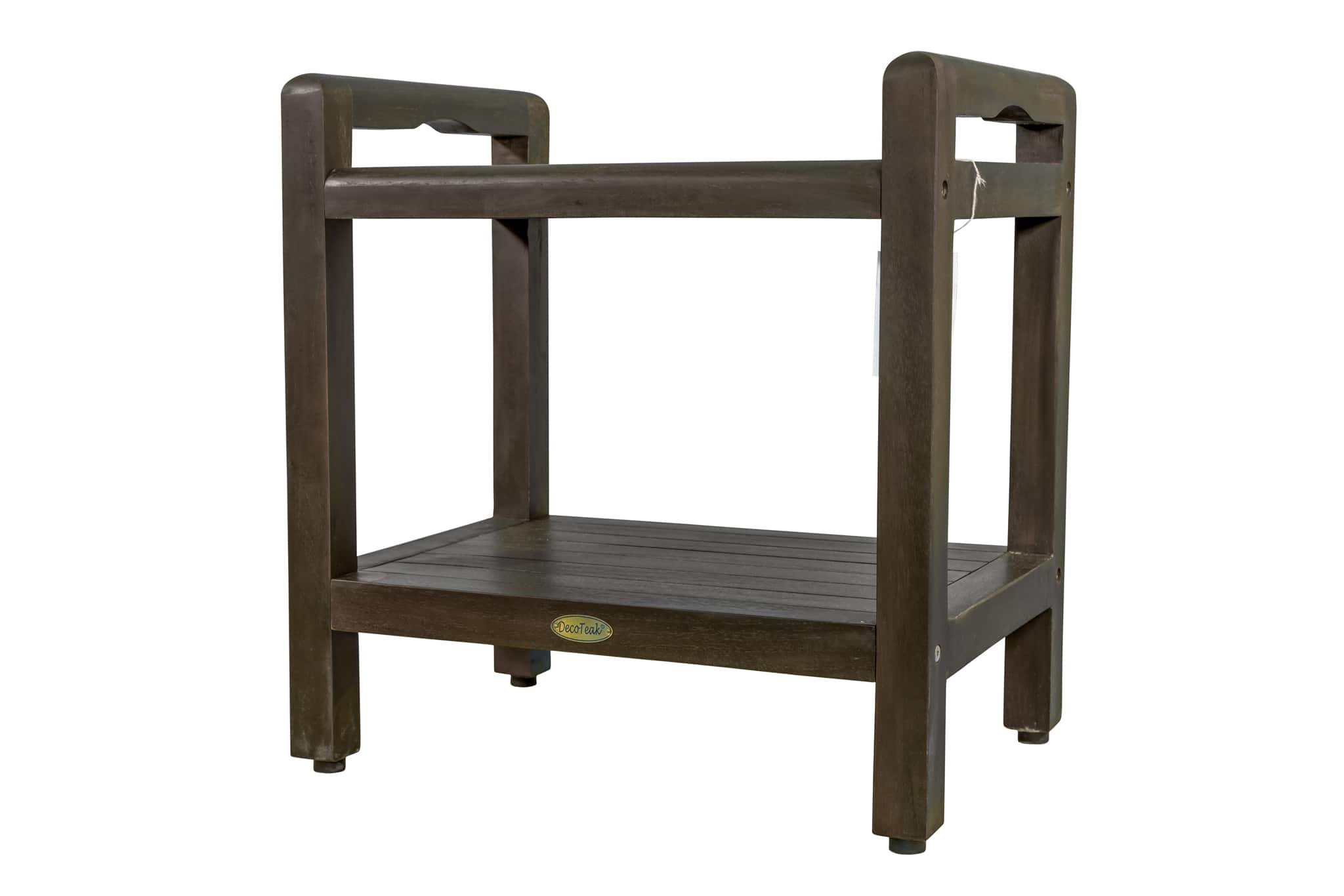 DecoTeak - Eleganto 21"H Teak Wood Shower Bench with LiftAide® Arms and Shelf Finish - Woodland Brown