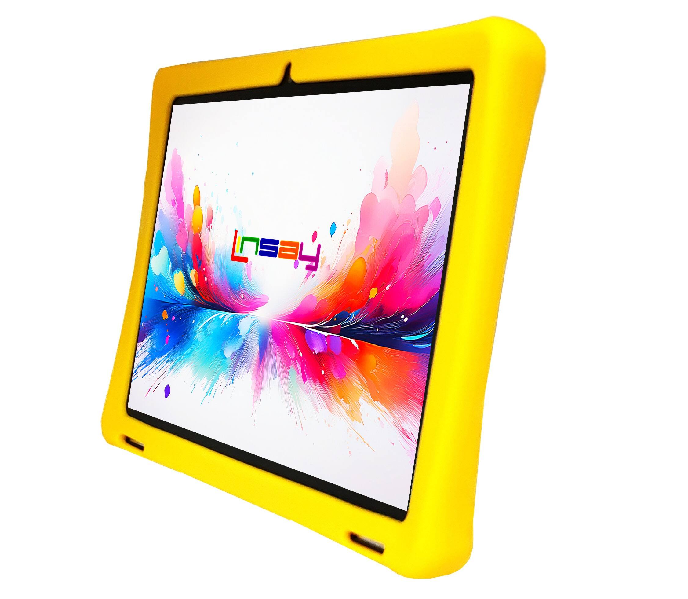Angle. LINSAY - LINSAY 10.1"Octa Core 256GB Storage Android 15 Tablet with Yellow Kids Defender Case - Yellow.