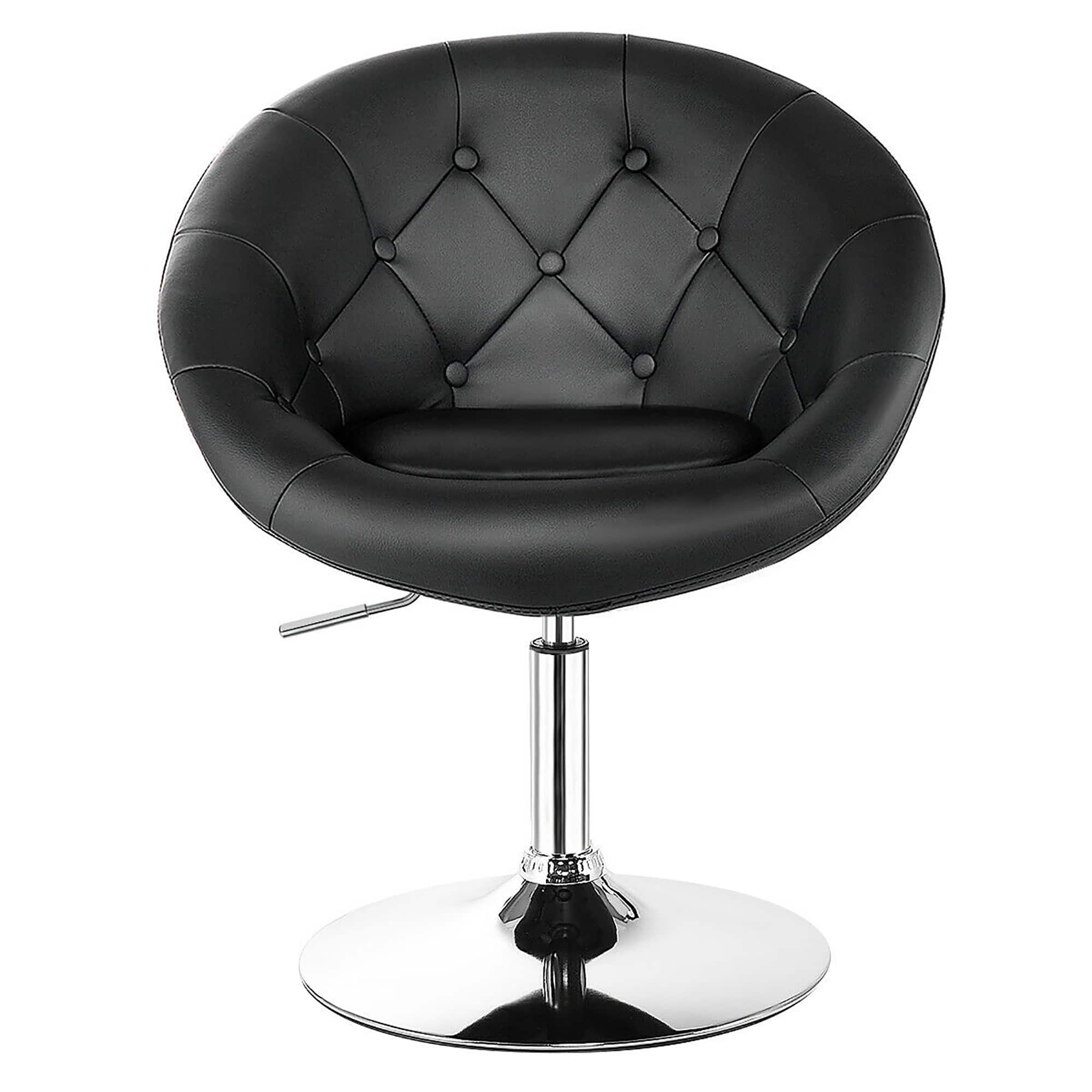 Costway - 1PC Accent Chair Adjustable Modern Swivel Round Tufted Back PU Leather - Black
