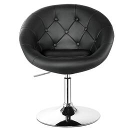 Costway - 1PC Accent Chair Adjustable Modern Swivel Round Tufted Back PU Leather - Black