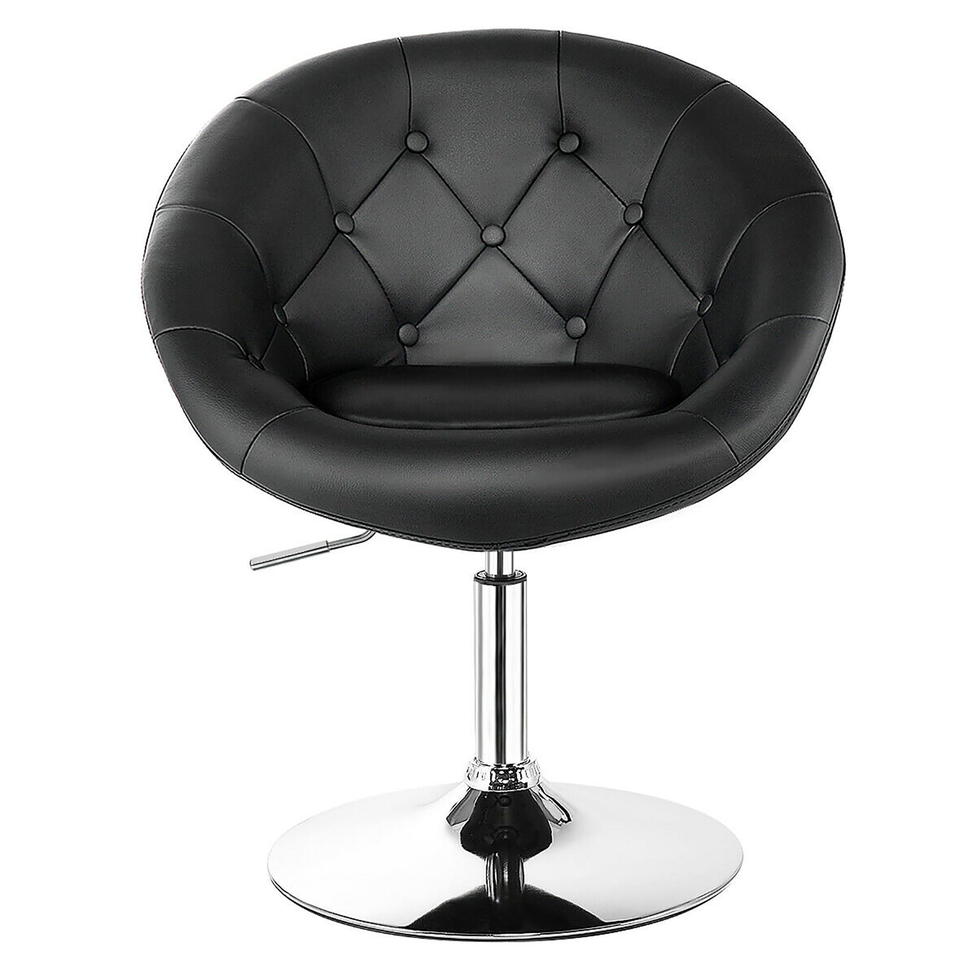 Front. Costway - Costway 1PC Accent Chair Adjustable Modern Swivel Round Tufted Back  PU Leather - Black.