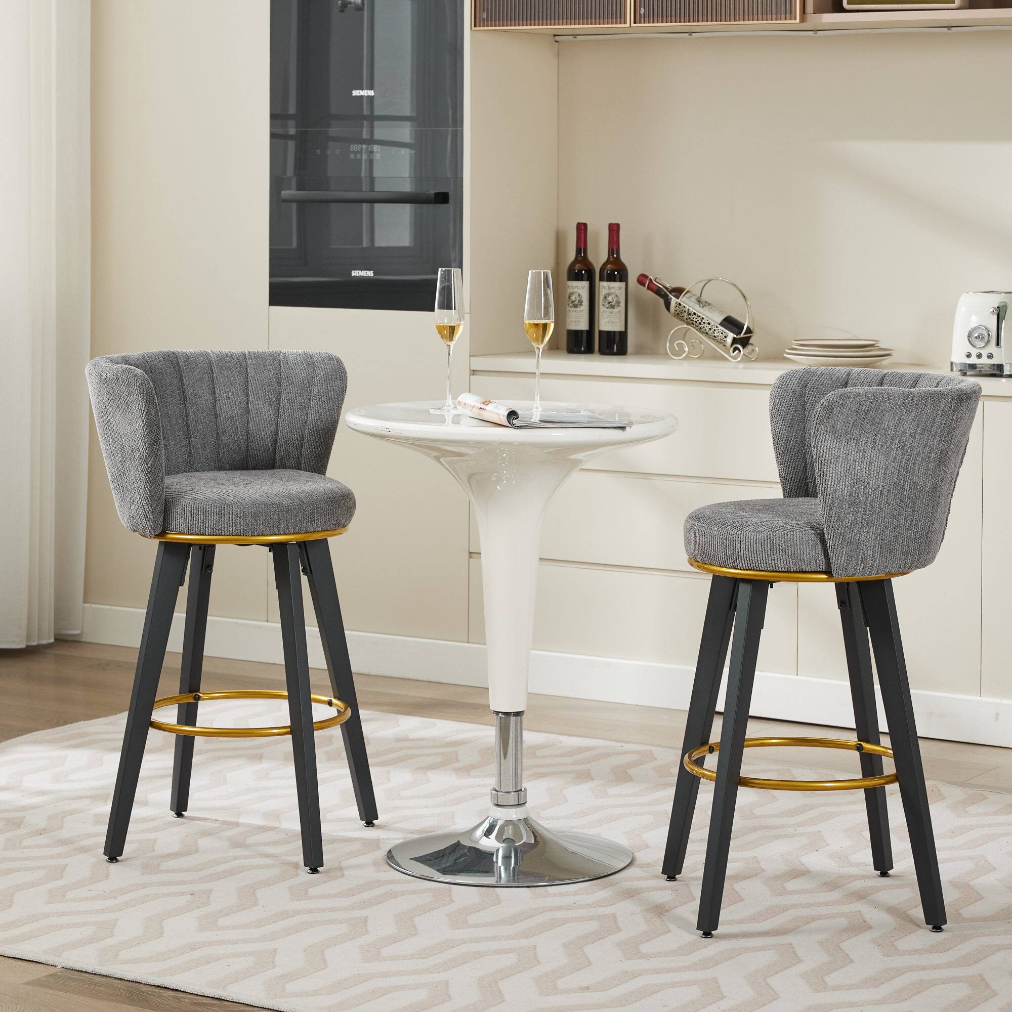 Alt View 4. GOODSILO - Modern Swivel Counter Height Bar Stools Set of 2 with Upholstered Backs and Metal Legs - Gray.
