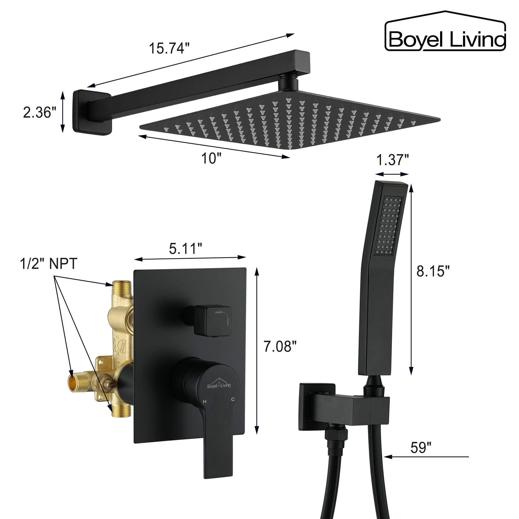 Boyel Living 15.74" 2.36" 10" 1.37" 1/2" NPT 5.11" 8.15" 7.08" 59"