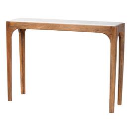 Baxton Studio - Lluvia Slim Marble Console Table - Modern Accent Table with Mango Wood Frame for Entryway, Hallway, or Living Room - Marble White/Walnut Brown