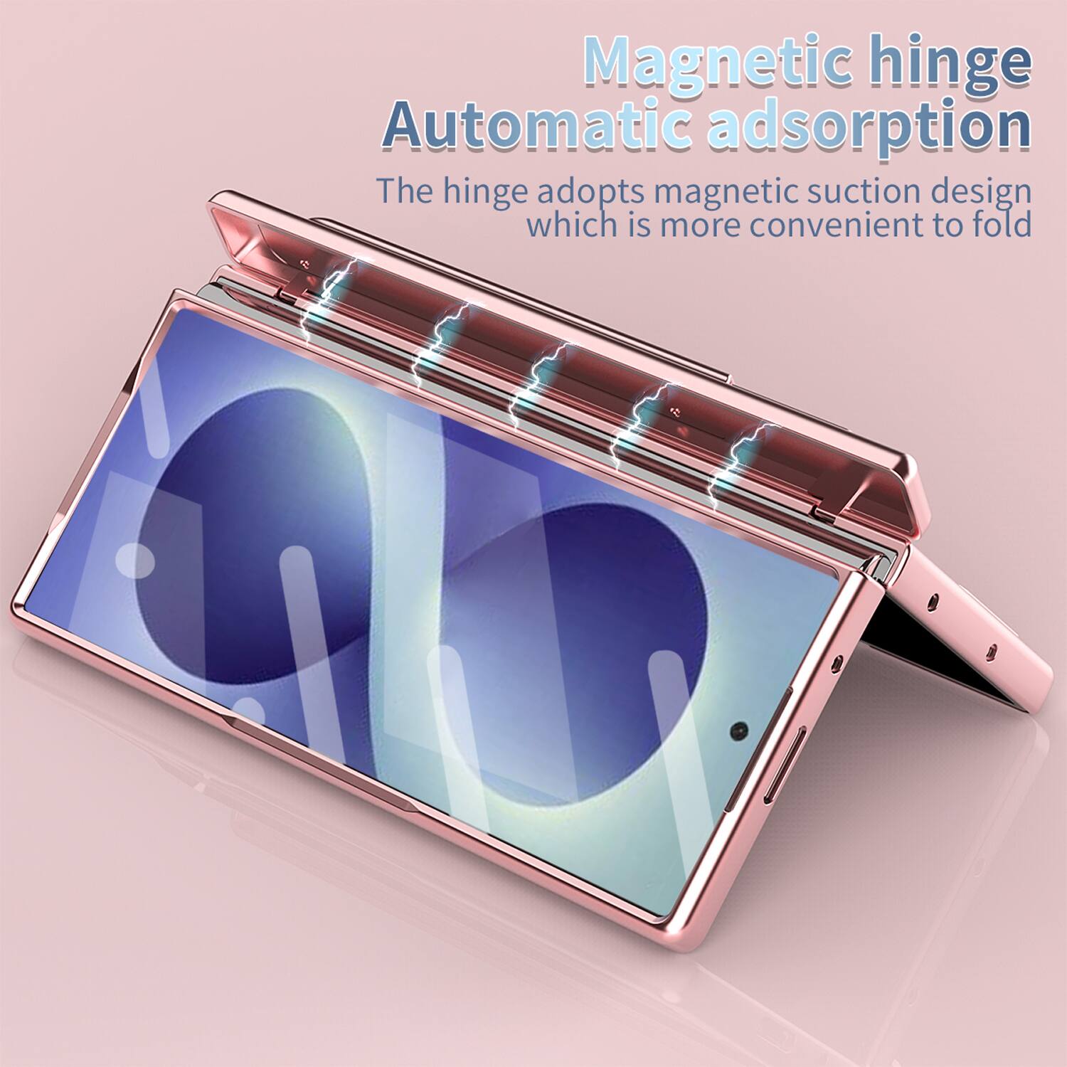 Magnetic hinge Automatic adsorption  
The hinge adopts magnetic suction design which is more convenient to fold