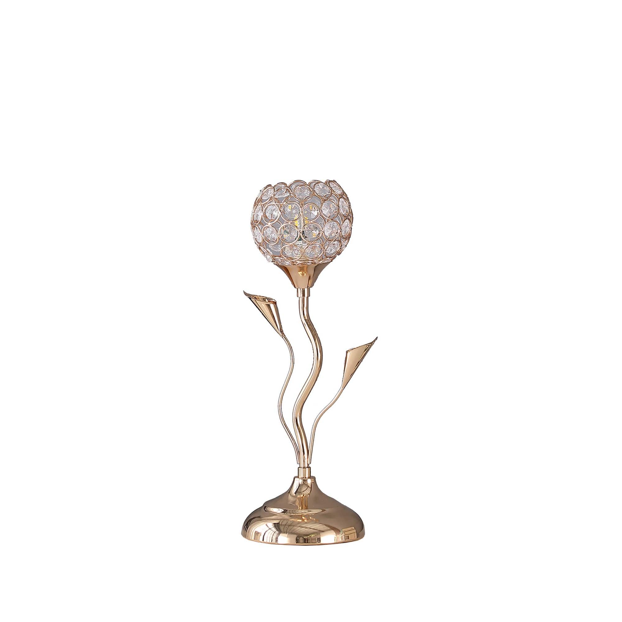 Manhattan Lane - Metal Table Lamp with Floral Shade and Acrylic Crystals - Gold
