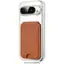 The image features a brown leather case for a cell phone. The case is designed to fit the iPhone X and is made of leather. The case is clear, allowing the phone to be visible through the case. The case is sold separately, and the device is not included with the case.