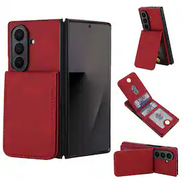 Dteck - Detachable Magnetic Wallet Case for Samsung Galaxy Z Fold7,Retro RFID Blocking PU Leather Folio Cover with Card Holder - Red