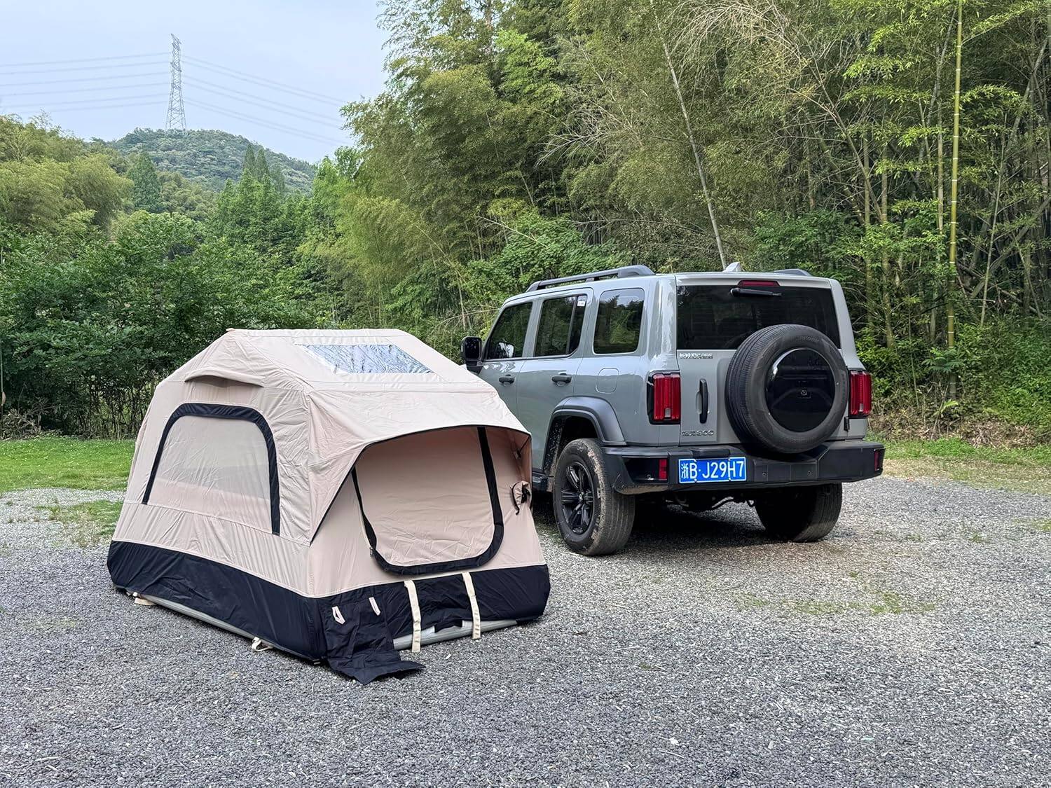 Alt View 7. Trinkets Crazed - Inflatable Rooftop Tent for Car SUV Truck,2 Person Roof Top Camping Tent with Mattress & Ladder - beige.