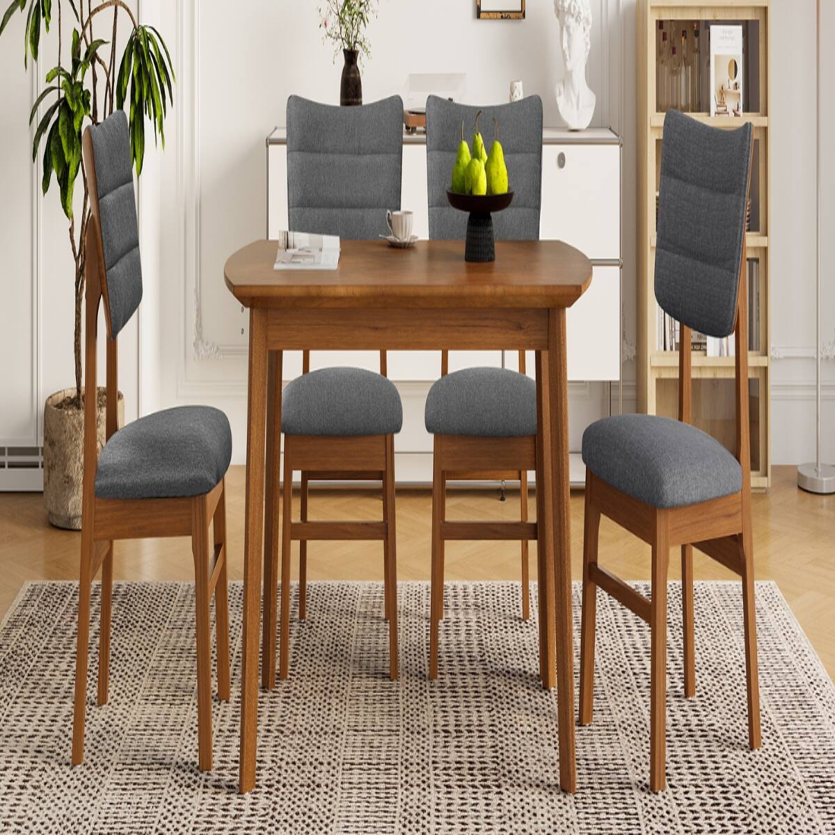 Alt View 4. Loheer - Loheer Dining Table Set for 4, Farmhouse Brown and Gray 5 Piece Set with Upholstered Chairs - Brown and Gray.