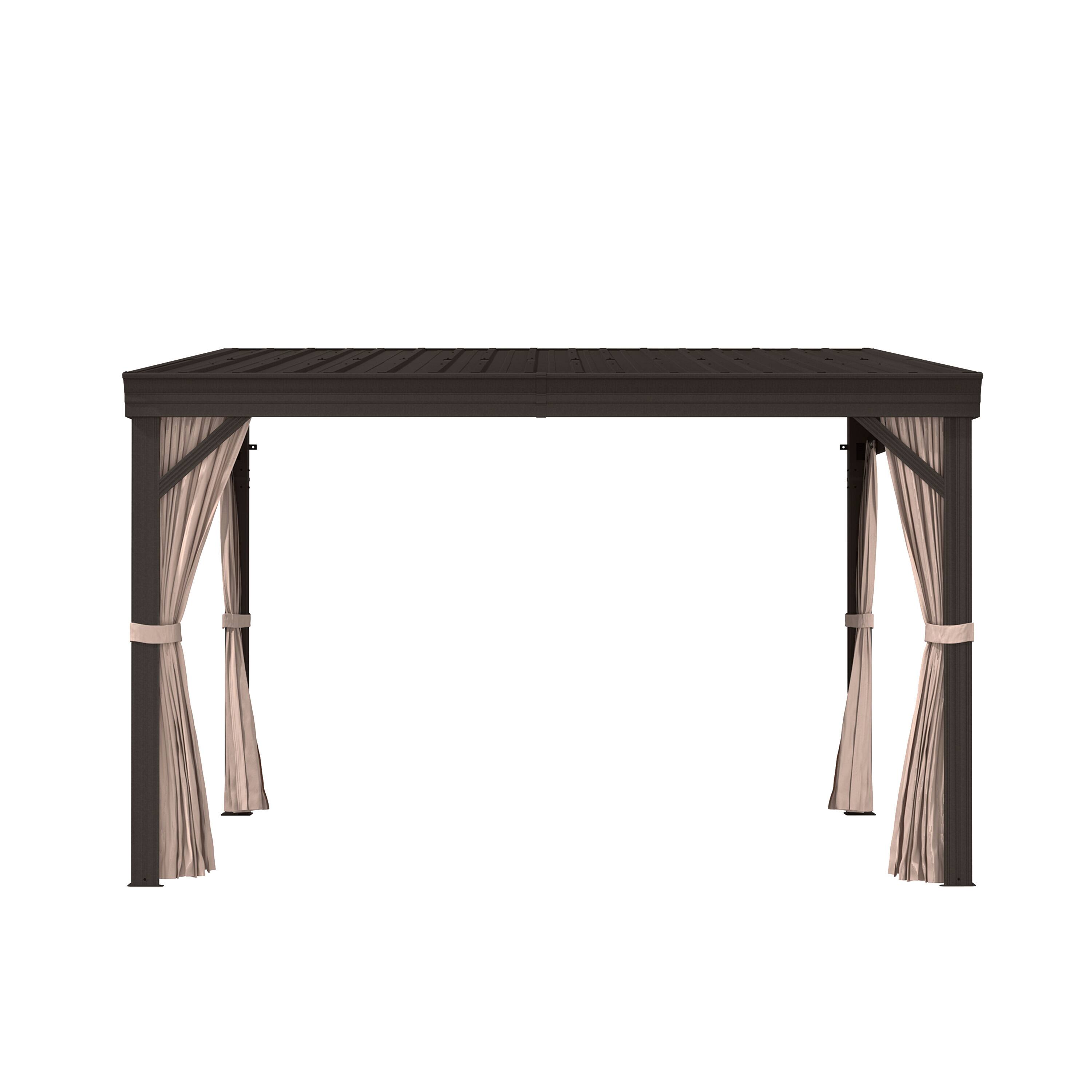 Alt View 9. Mondawe - 10x12 ft Wall-Mounted Hardtop Gazebo with Aluminum Frame, Galvanized Steel Roof, Sunroom, Curtains, and Netting - Black.