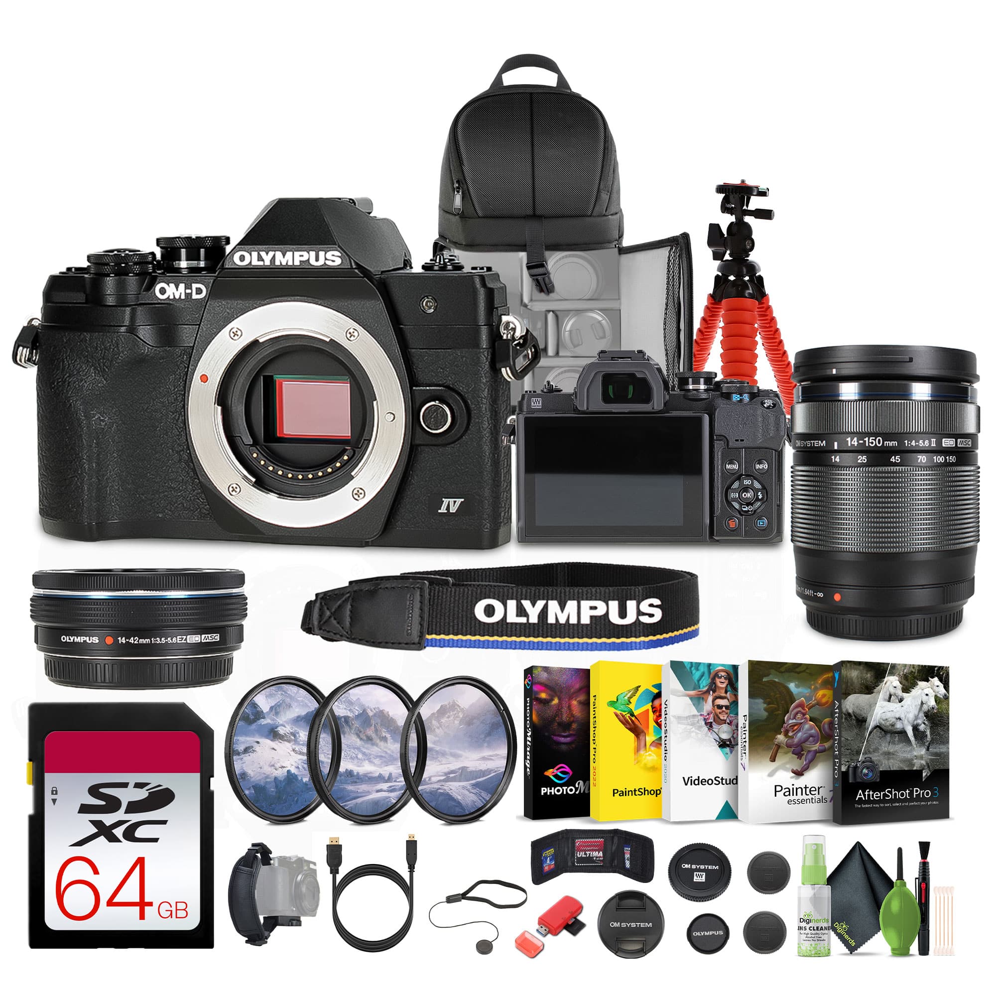 Olympus - OM-D E-M10 Mark IV Mirrorless Digital Camera with 14-42mm  and 40-150 mm Lens + 3PC MC PRO FILTER KIT UV/CPL/F 3