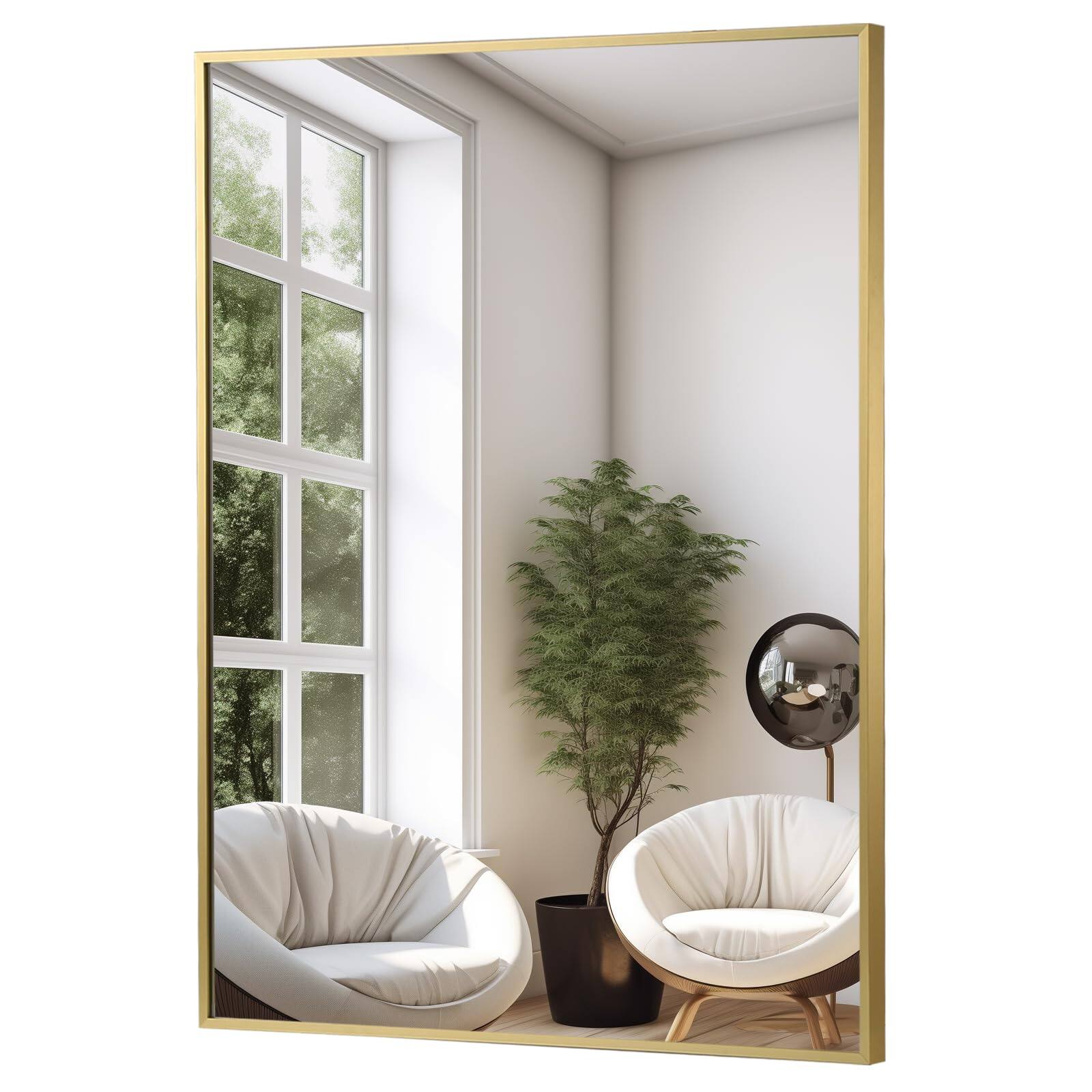 Alt View 5. Comfort Essence - Bathroom Mirror Rectangle Wall Mounted Vanity Brushed Square Framed For Bedrooms Entryways Living Rooms H... - Gold-32"L x 24"W.