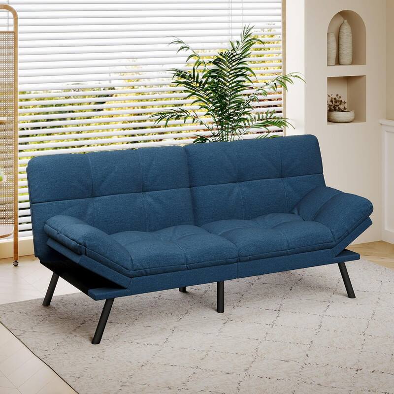 Front. Vipbear - Vipbear Futon Sofa Bed, 71" Convertible Memory Foam Grey Couch with Adjustable Backrest and Armrest, for Offices - Blue.