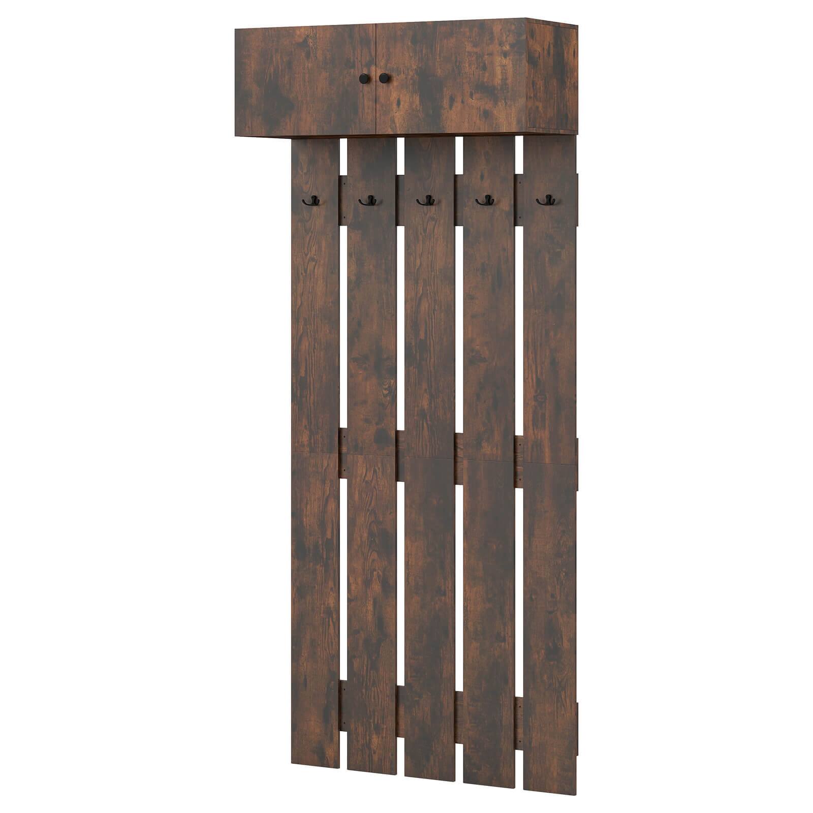 Alt View 9. Costway - Costway Wall Mounted Entryway Wall Coat Rack with 5 Double Hooks & 2-Door Cabinet Hallway - Brown.