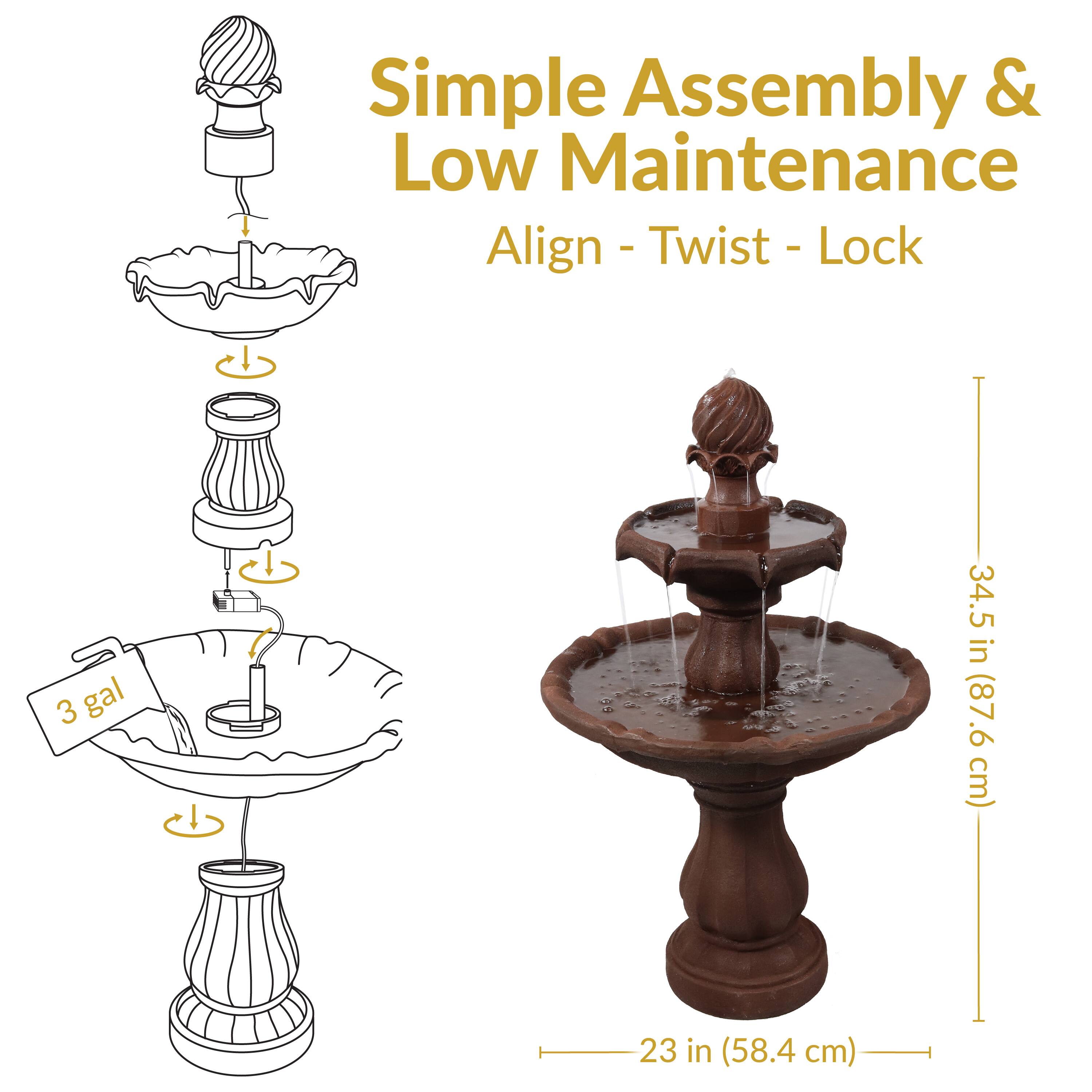 Simple Assembly & Low Maintenance  
Align - Twist - Lock  

3 gal  
34.5 in (87.6 cm)  
23 in (58.4 cm)