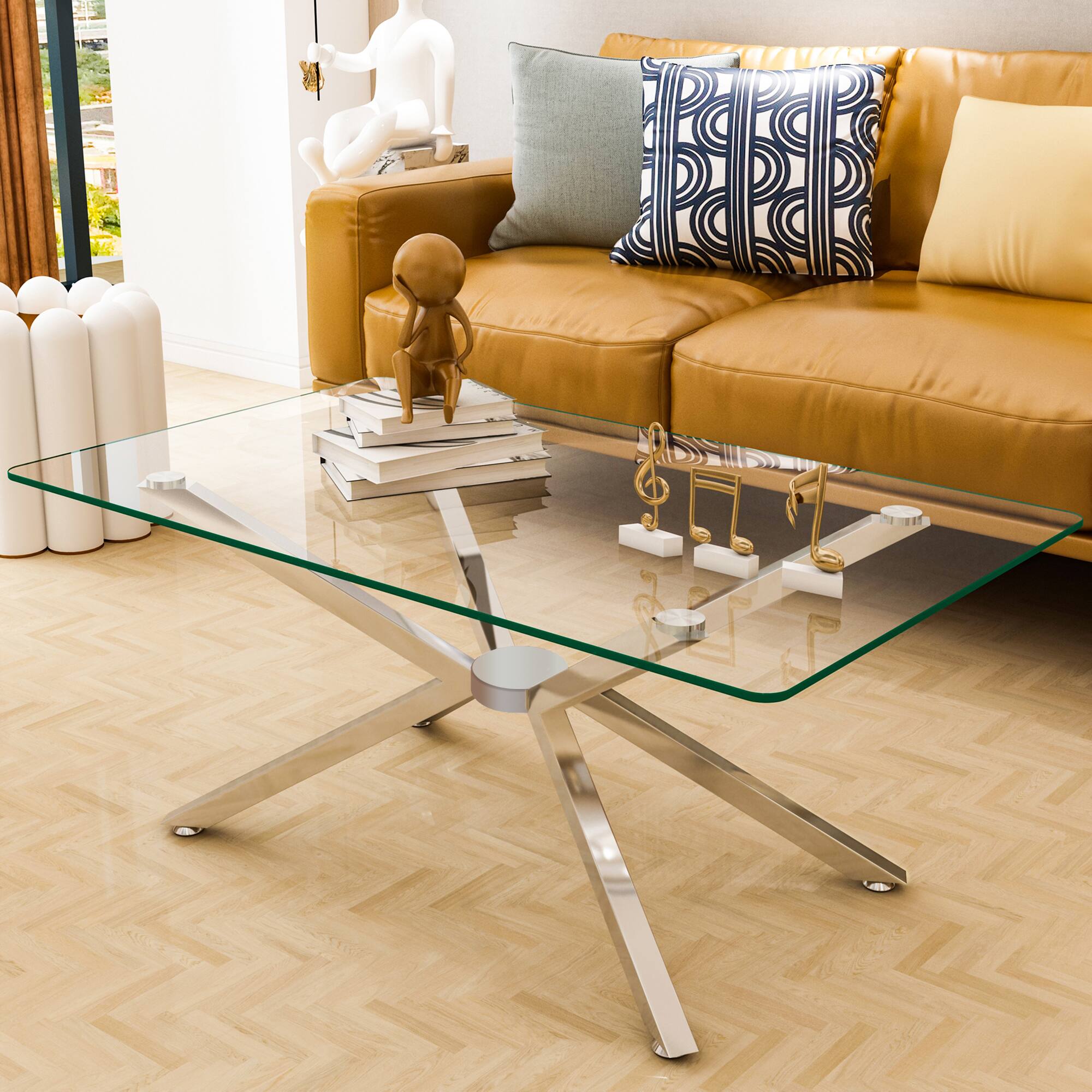 Alt View 1. Ecooso - 39.37" Rectangular Clear Tempered Glass Coffee Table,Stylish Design with silver Metal Legs, Coffee Table for Living Room - Silver.