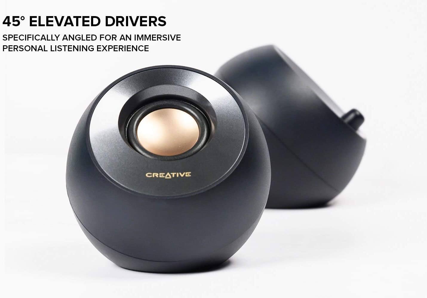 45° ELEVATED DRIVERS SPECIFICALLY ANGLED FOR AN IMMERSIVE PERSONAL LISTENING EXPERIENCE