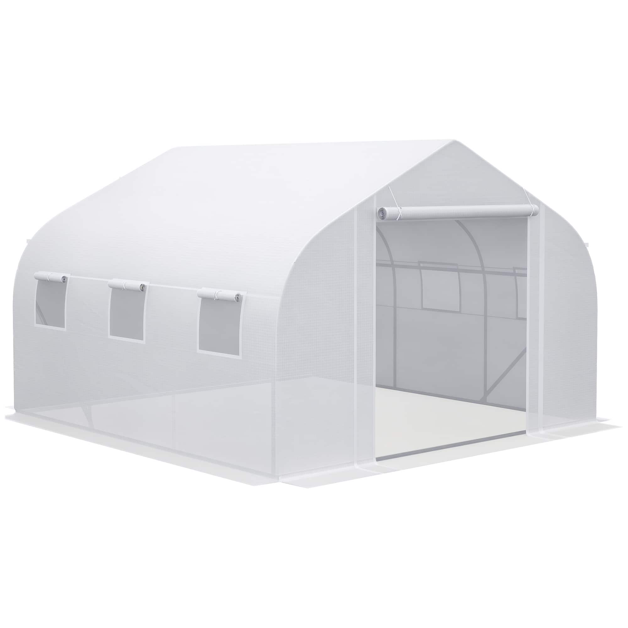 Outsunny - 11.5' x 10' x 6.5' Walk-in Greenhouse, Tunnel Green House with Zippered Mesh Door and 6 Mesh Windows - White
