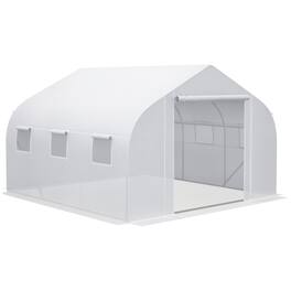 Outsunny - 11.5' x 10' x 6.5' Walk-in Greenhouse, Tunnel Green House with Zippered Mesh Door and 6 Mesh Windows - White