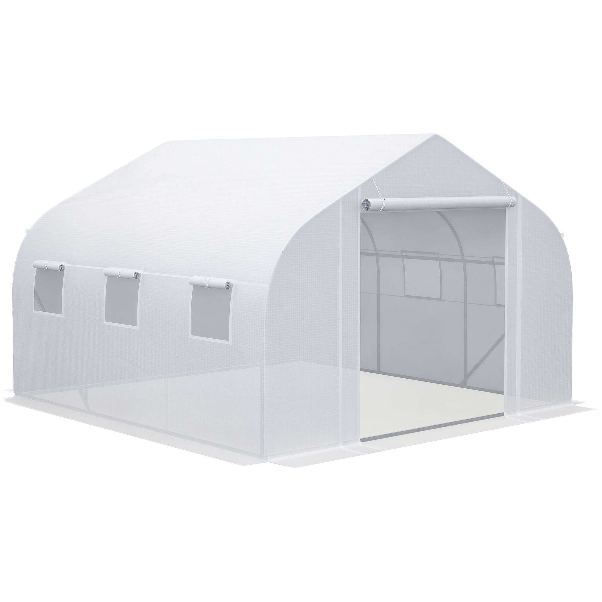 Front. Outsunny - 11.5' x 10' x 6.5' Walk-in Greenhouse, Tunnel Green House with Zippered Mesh Door and 6 Mesh Windows - White.