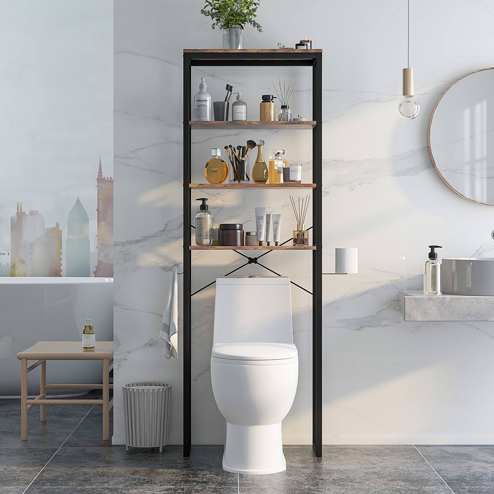 Alt View 4. Costway - Costway Bathroom 4-Tier Over the Toilet Storage Rack Freestanding  Organizer - Rustic Brown.
