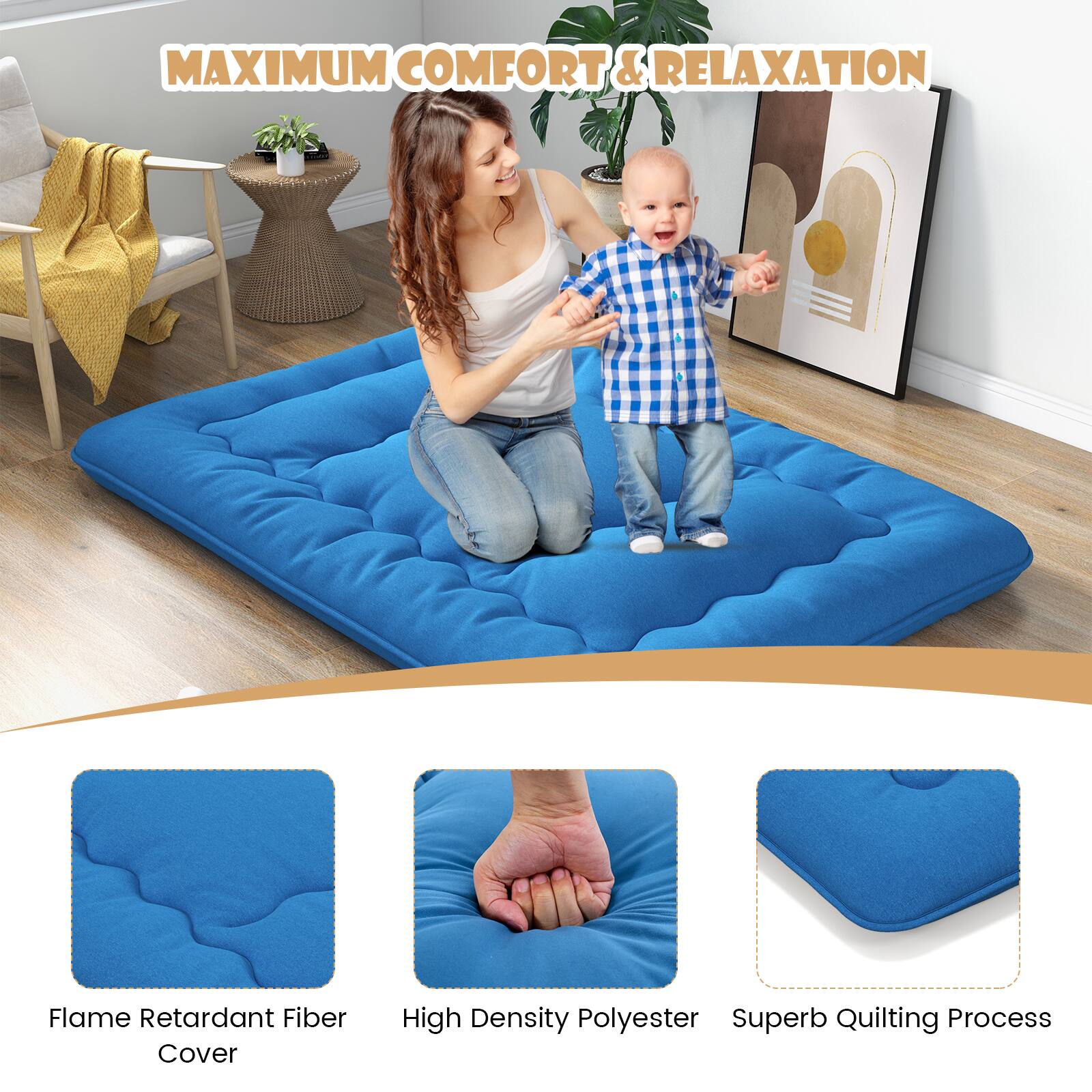 MAXIMUM COMFORT & RELAXATION

- Flame Retardant Fiber Cover
- High Density Polyester
- Superb Quilting Process