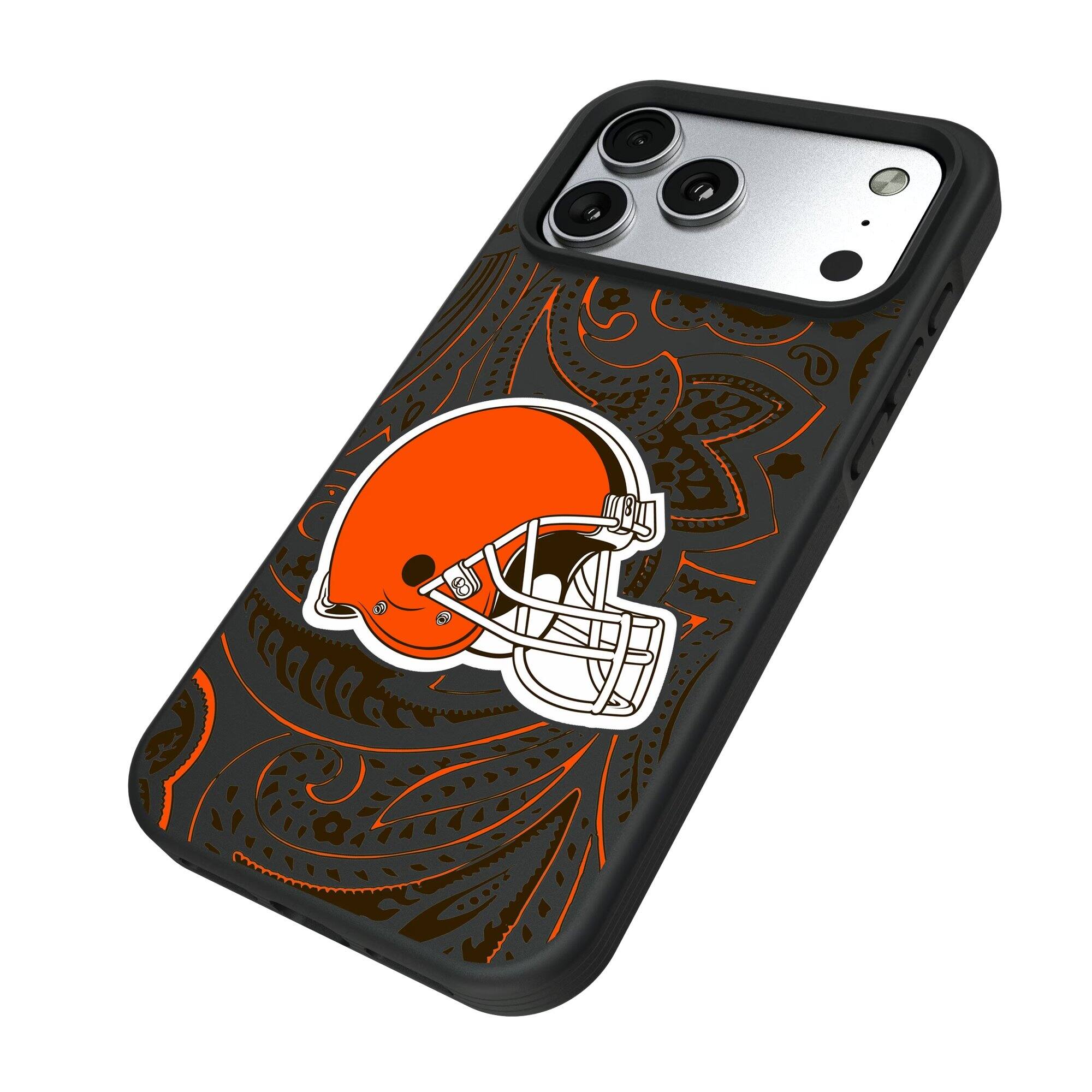 Alt View 1. Keyscaper - Cleveland Browns iPhone Paisley Design Bump Case - 14 Pro - Multicolor.