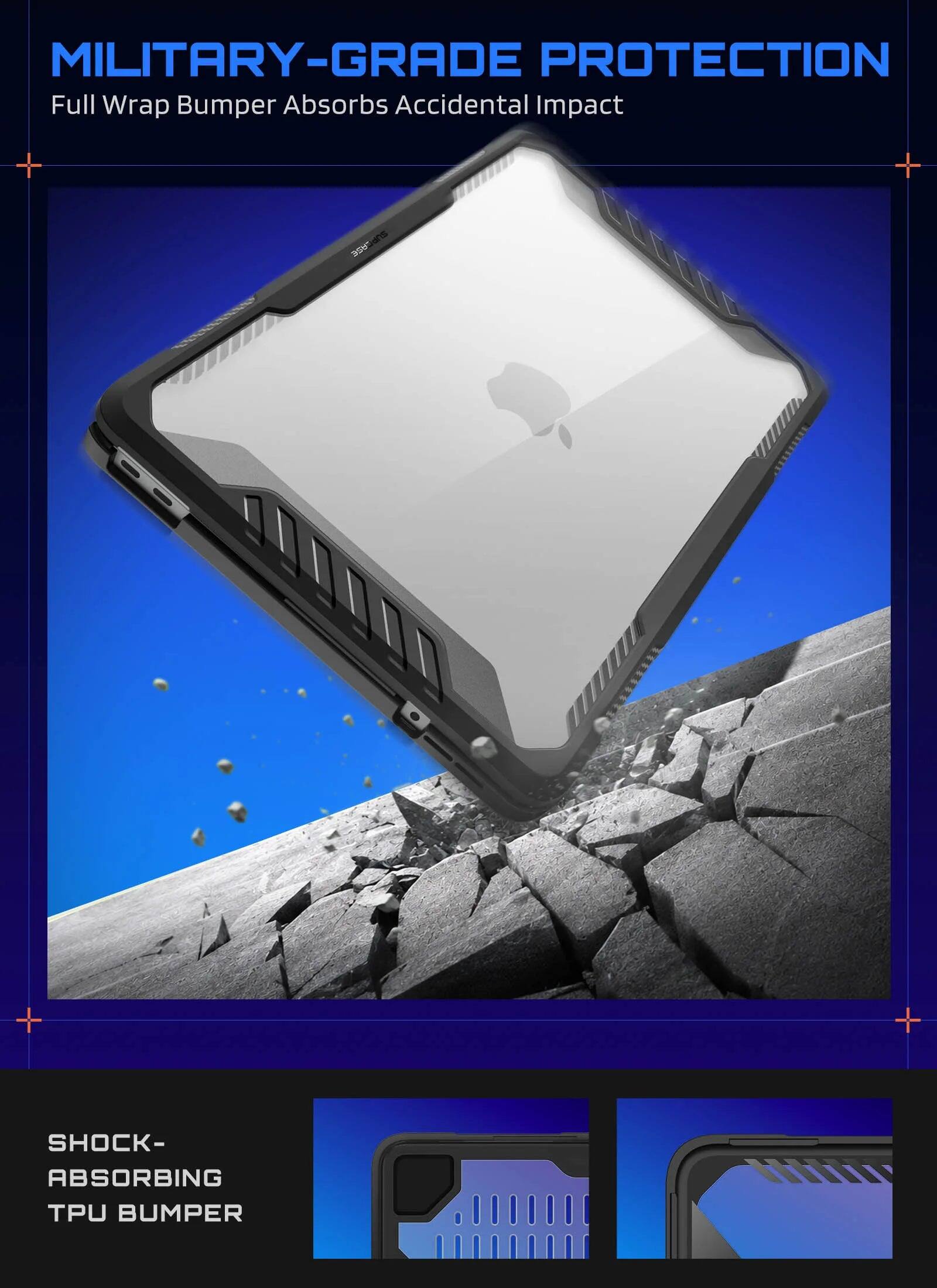 MILITARY-GRADE PROTECTION  
Full Wrap Bumper Absorbs Accidental Impact  

SHOCK-ABSORBING TPU BUMPER