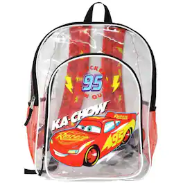 Disney - Cars Lightning Mc Queen Transparent Backpack Clear 16" School Bag for boys - Multicolored
