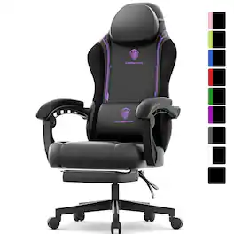 Dowinx - Gaming Chair with Pocket Spring Cushion, Ergonomic Computer Chair with Footrest and Lumbar Support for Office or Gaming - Purple