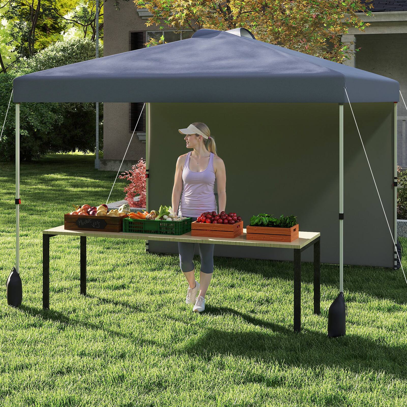 Alt View 1. Gymax - Gymax 10 X 10 FT Pop up Canopy Tent w/ 1 Sidewall Wheeled Bag 8 Stakes & 4 Wind Ropes Gray - Gray.