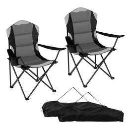 Gymax - 2 Pieces Folding Camping Chairs w/ Cup Holders & Carrying Bags Padded Seat Gray - Black