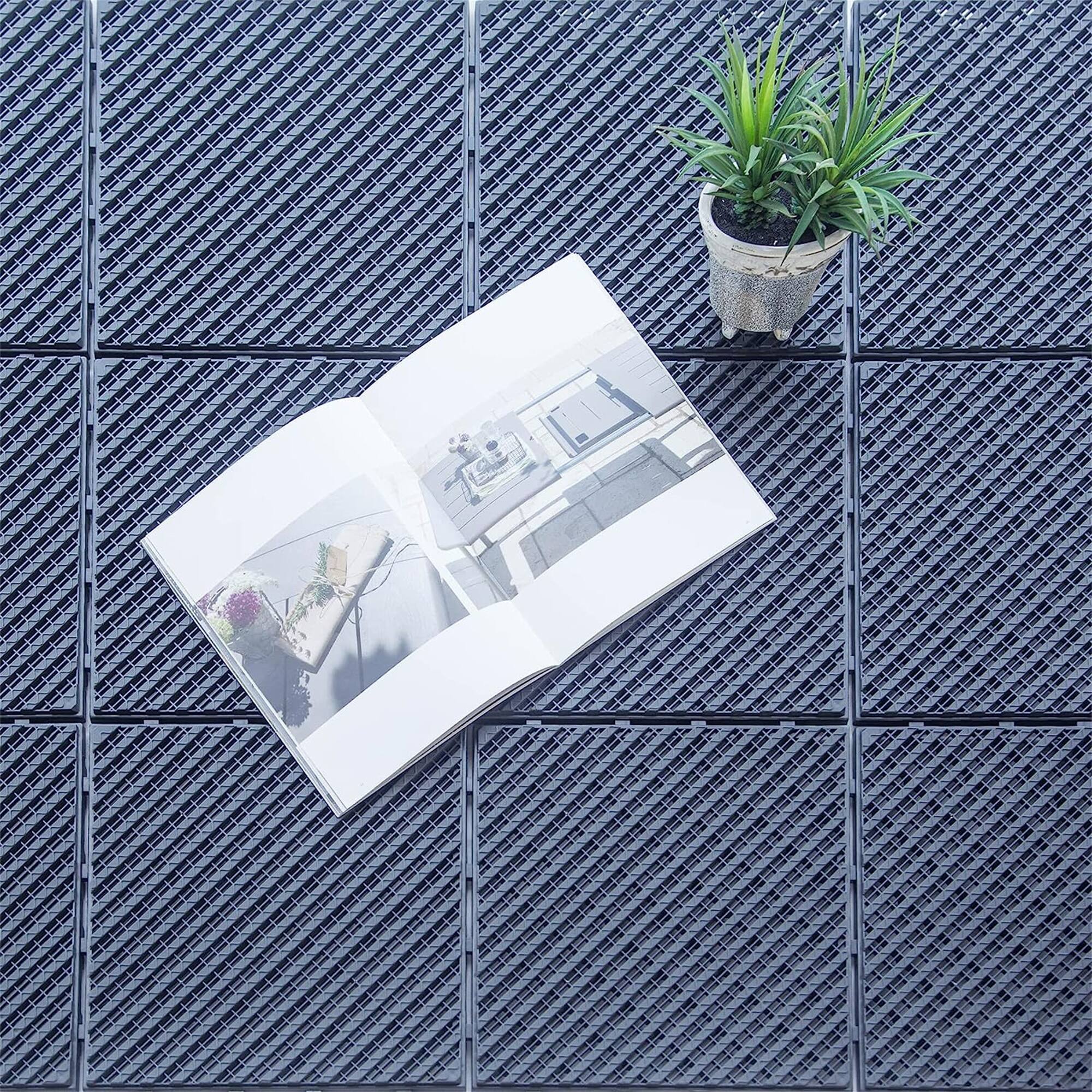 Alt View 2. APRILSOUL - 36pcs 12x12in Composite Interlocking Deck Tiles Striped Plastic Dark Gray - Gray.
