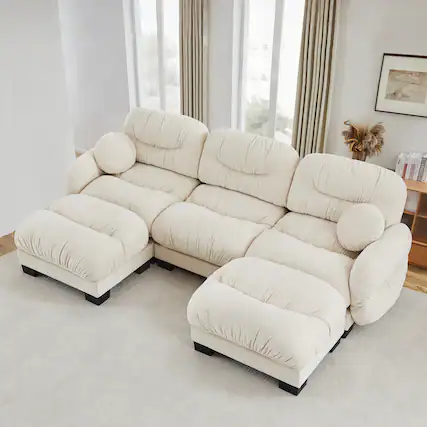 Front. Anysun - 3-Seater U Shape Sectional Couch with 2 Ottomans, Chenille Fabric, High-Density Foam & Curved Armrests for Living Room - Beige.