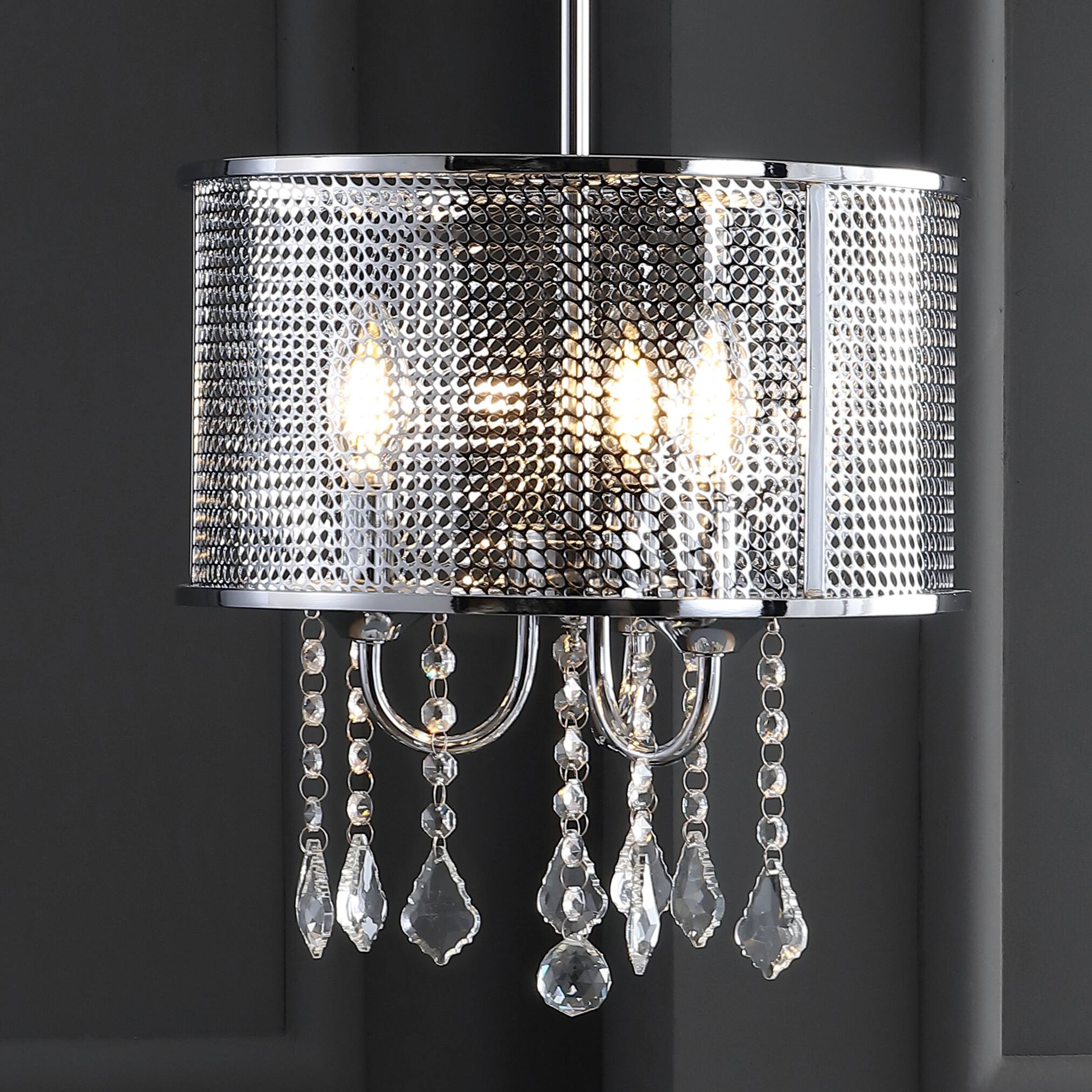 Alt View 1. Jonathan Y - Avah 13" Metal/Crystal Adjustable LED Drop Chandelier, Chrome - Chrome.