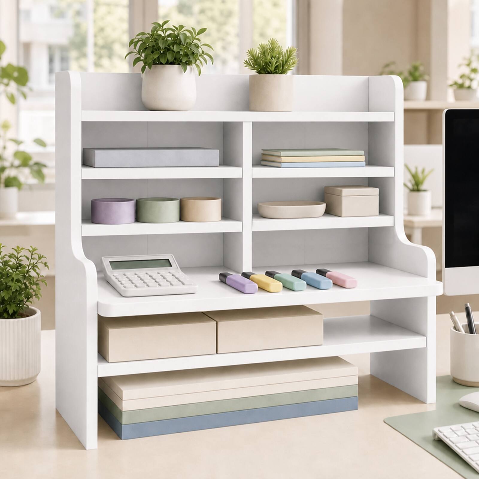 Alt View 3. Costway - Costway Desktop Bookshelf with Open Cubes and Adjustable Shelves, 19.5 x 6.5 x 16.5 in - White.
