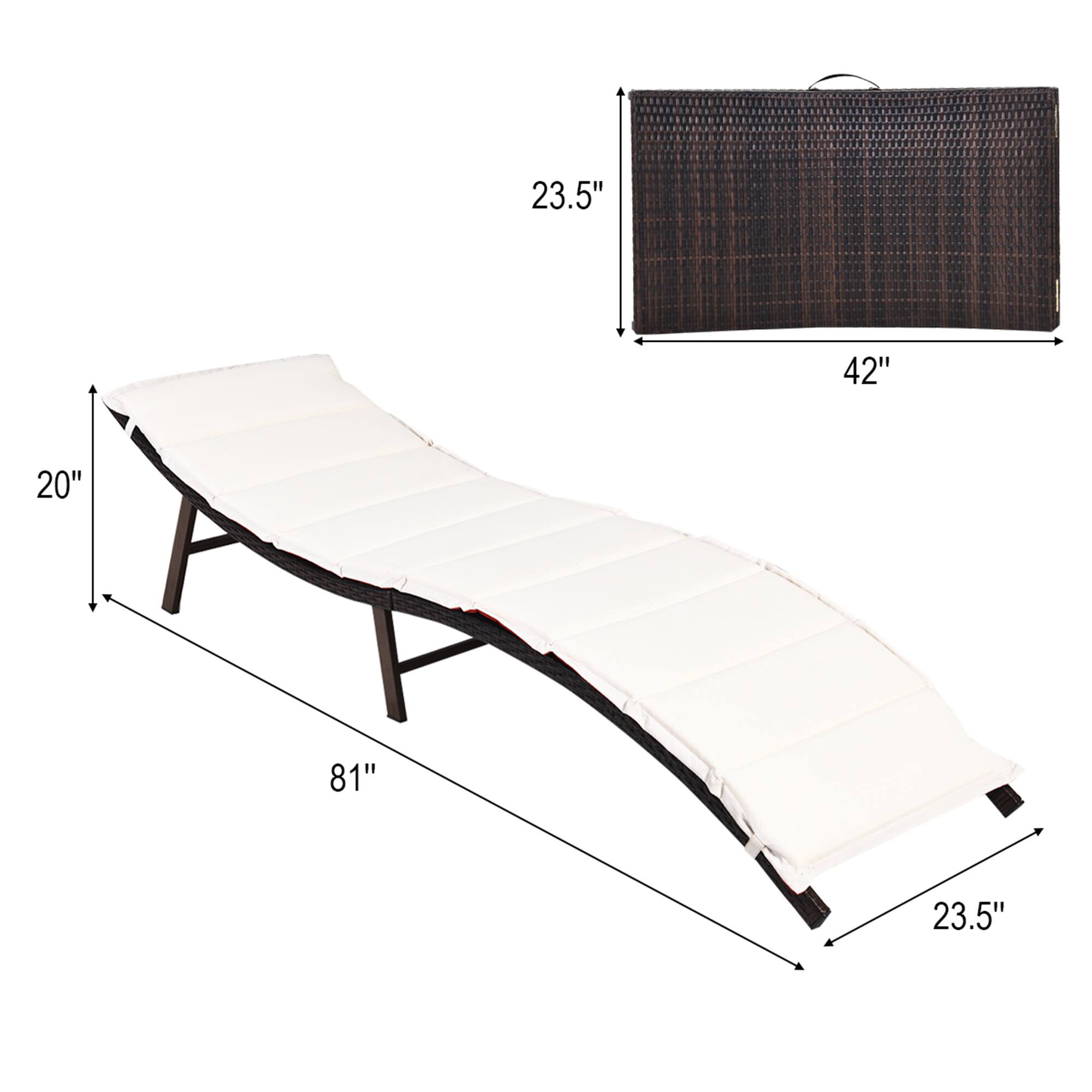 The text on the image reads "23.5" 42" 20" 81" 23.5". This indicates that the bed is 23.5 inches wide, 42 inches long, and 20 inches high. The bed is also 81 inches long.