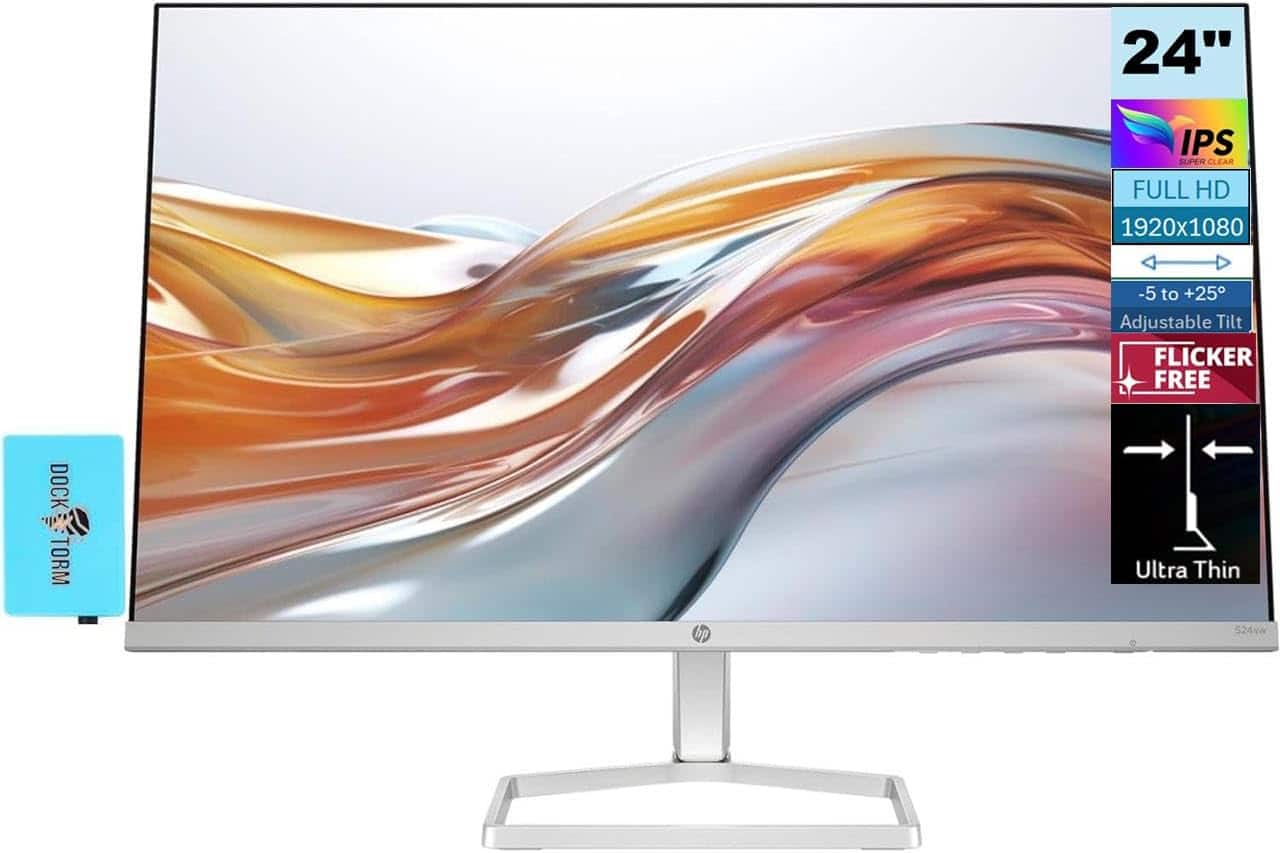 HP - Series 5 24" 300 nits IPS FHD Monitor, Adjustable Tilt, Flicker Free, Anti-Glare, Low-Blue Light Filter w/USB Hub - White/Silver