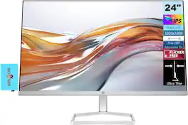 HP - Series 5 24" 300 nits IPS FHD Monitor, Adjustable Tilt, Flicker Free, Anti-Glare, Low-Blue Light Filter w/USB Hub - White/Silver