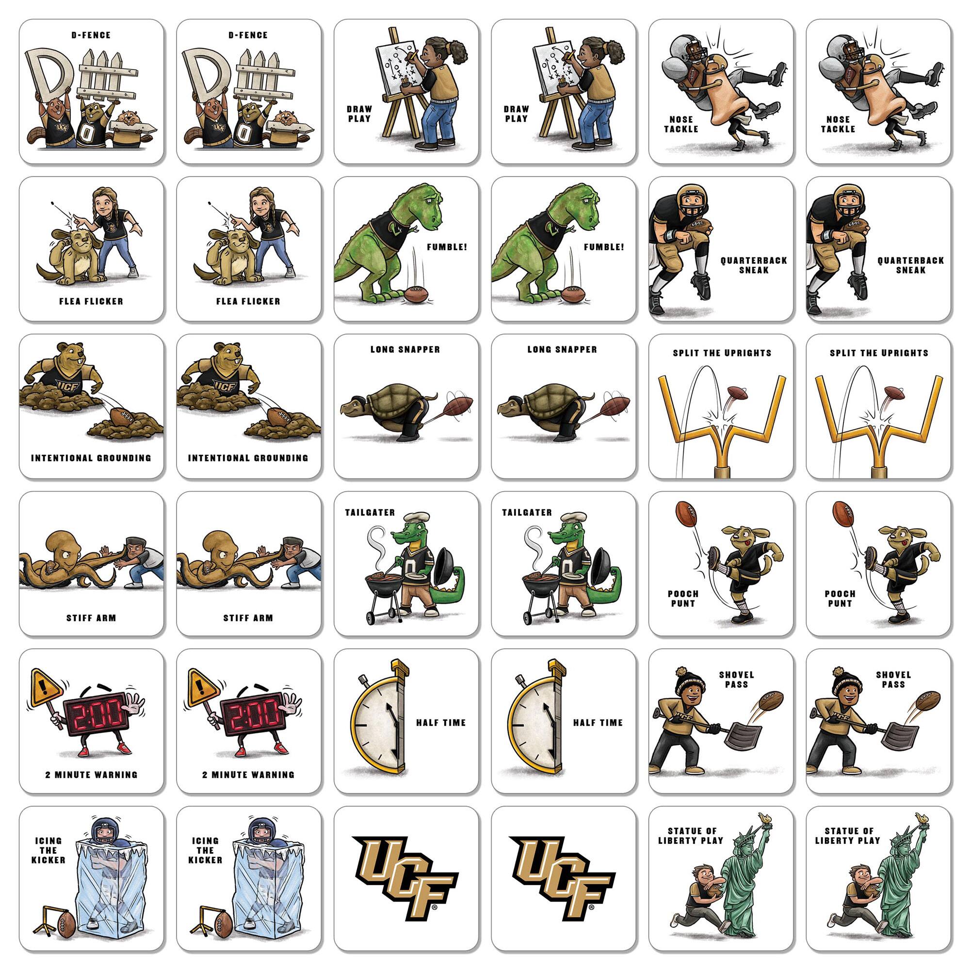 - D-FENCE
- DRAW PLAY
- NOSE TACKLE
- FUMBLE!
- FLEA FLICKER
- LONG SNAPPER
- INTENTIONAL GROUNDING
- STIFF ARM
- TAILGATER
- 2 MINUTE WARNING
- HALF TIME
- POACH PUNT
- SHOVEL PASS
- ICING THE KICKER
- STATUE OF LIBERTY PLAY
- QUARTERBACK SNEAK
- SPLIT THE UPRIGHTS
- PUNT
- POOCH PUNT