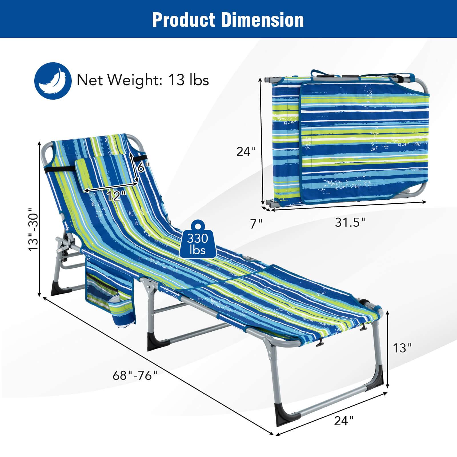 Product Dimension

Net Weight: 13 lbs

- 24" (width)
- 31.5" (length)
- 7" (height)
- 13" (depth)
- 68"-76" (overall length)
- 12" (seat height)
- 13" (seat width)
- 330 lbs (weight capacity)
