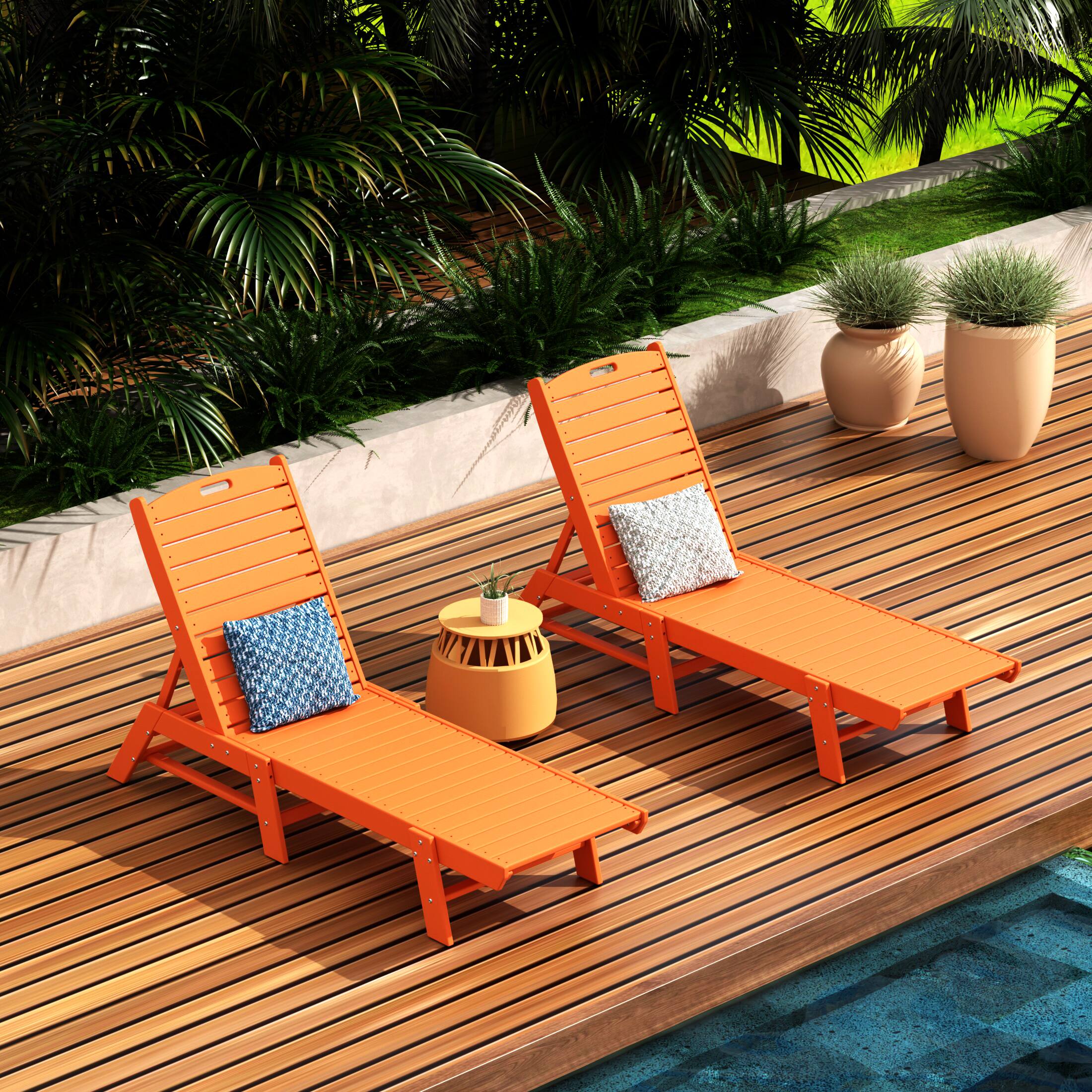 Angle. WestinTrends - WestinTrends Malibu Poly Reclining Outdoor Patio Chaise Lounge Chair Adjustable (Set of 2) - Orange.