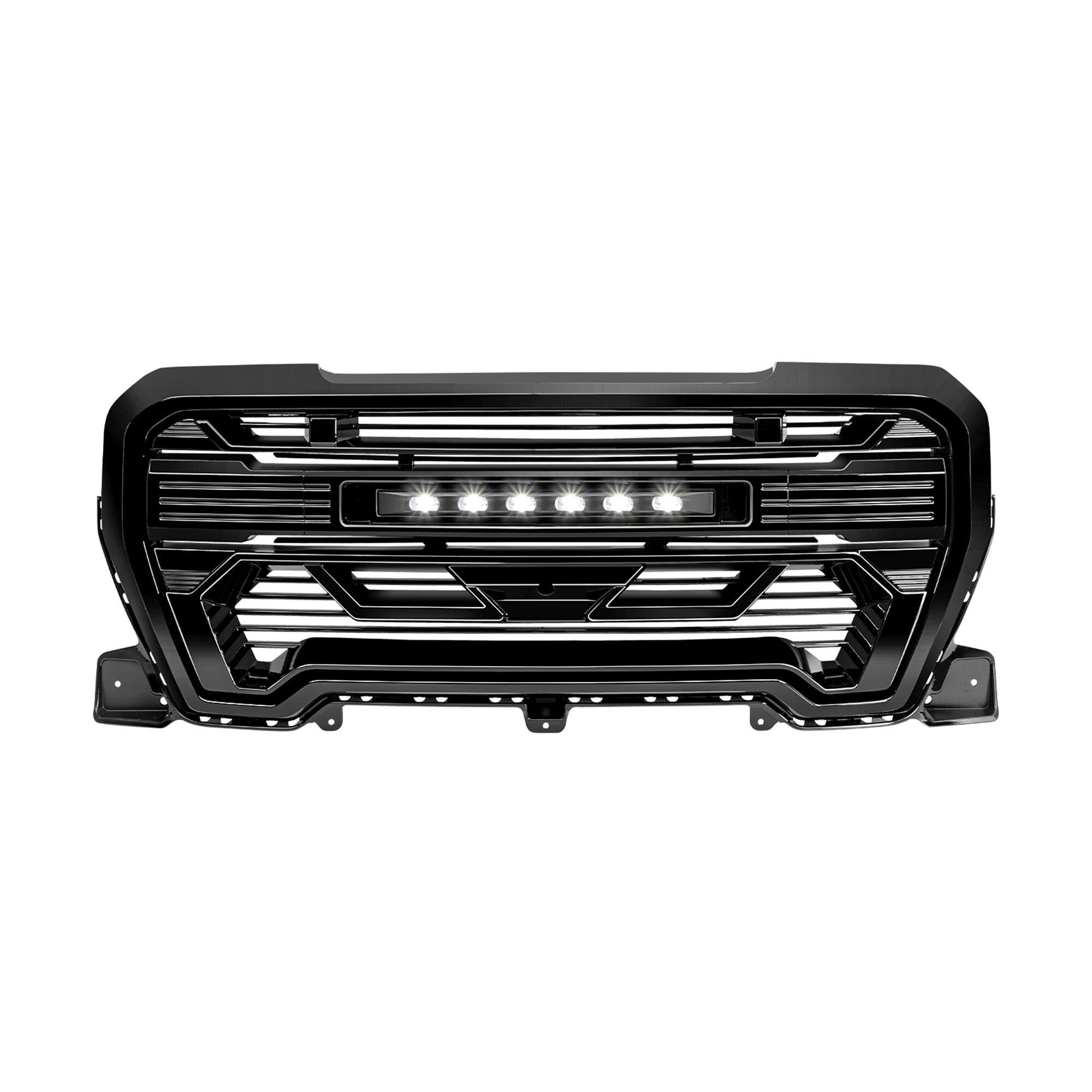 Alt View 7. AMERICAN MODIFIED - AMERICAN MODIFIED Grille w/Lights for 2019-2021 GMC Sierra 1500 Base, SLE, & SLT - Glossy Black.